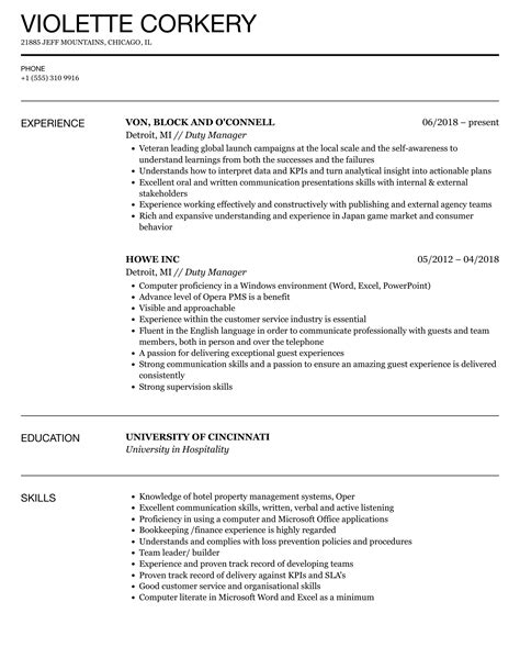 manager on duty resume|10 Manager On Duty Resume Examples For 2024 .